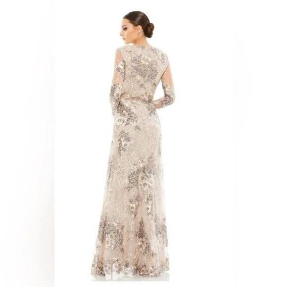 Mac Duggal Floral Embroidered Sequin Embellished V-Neck Illusion Gown 16 NWT - Picture 3 of 13